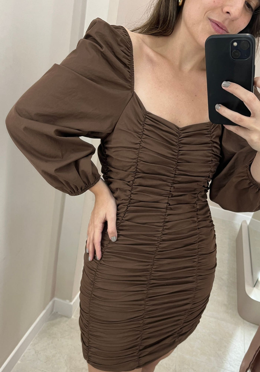 Ruched Brown Dress