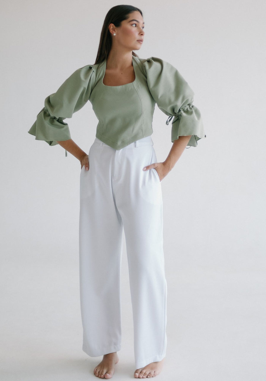 Princess top extra puff sleeves light green