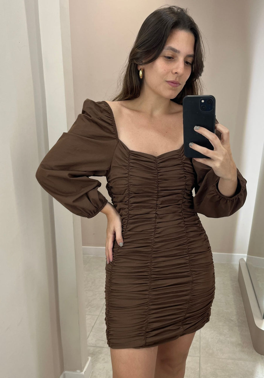 Ruched Brown Dress