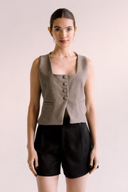 Vest coco escote cuadrado gris brillante
